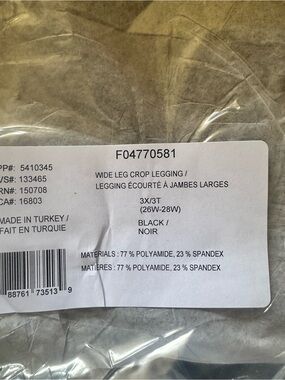 Studio 1886 Women’s Wide Leg Crop Leggings Black 3X (26W-28W) NWT Plus Size